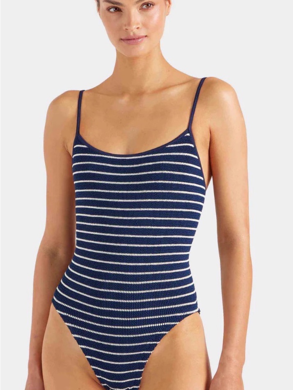 Hunza G Navy & White Striped One-Piece Swimsuit